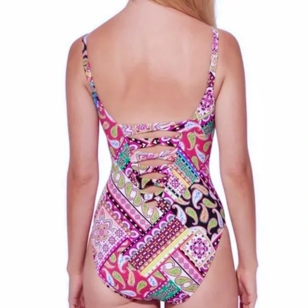 Bleu By Rod Beattie Just Cool Lace-Up One-Piece Swimsuit EUC - Picture 2 of 5